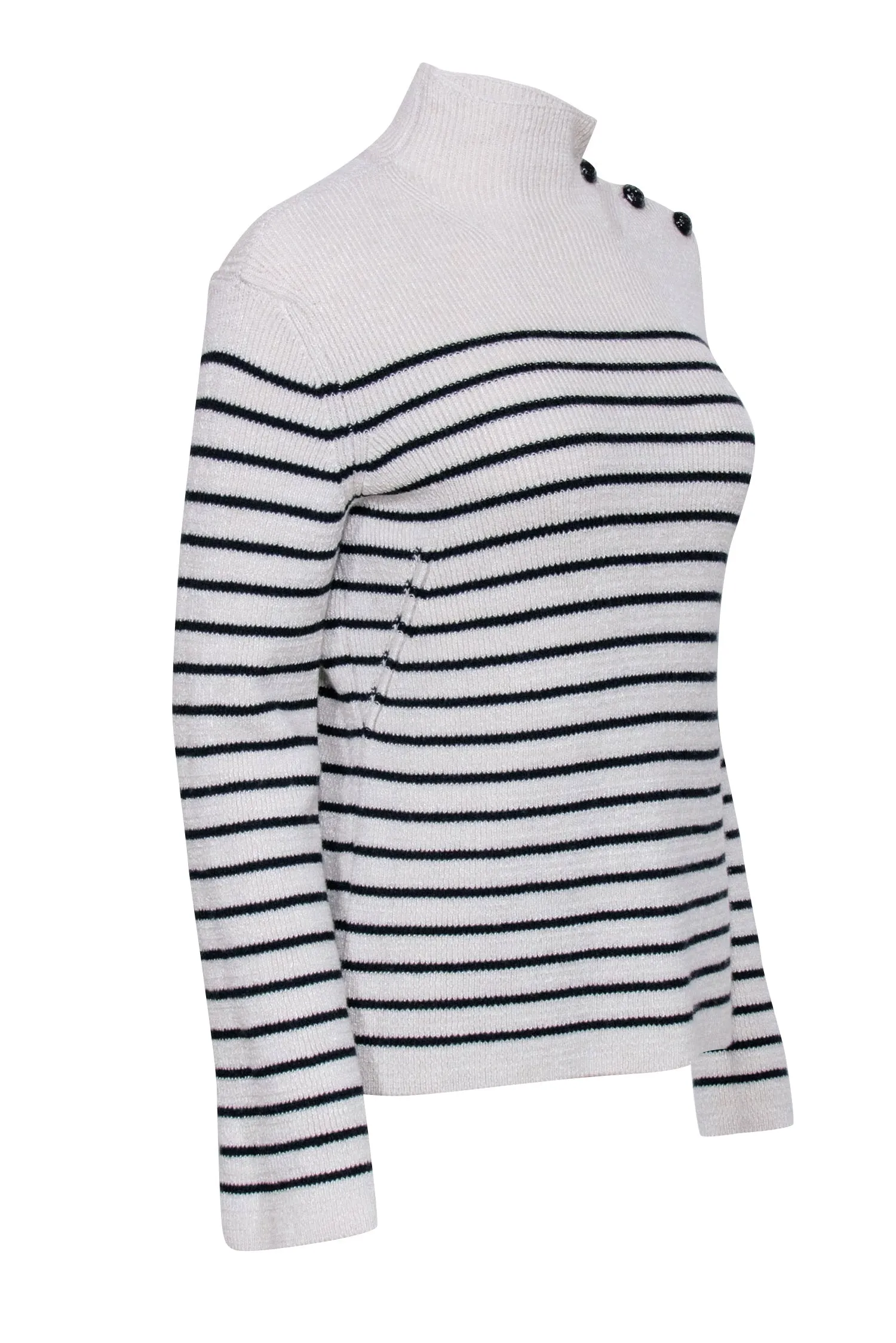 Zadig & Voltaire - Ivory & Dark Navy Striped Funnel Neck Sweater Sz S