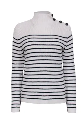 Zadig & Voltaire - Ivory & Dark Navy Striped Funnel Neck Sweater Sz S