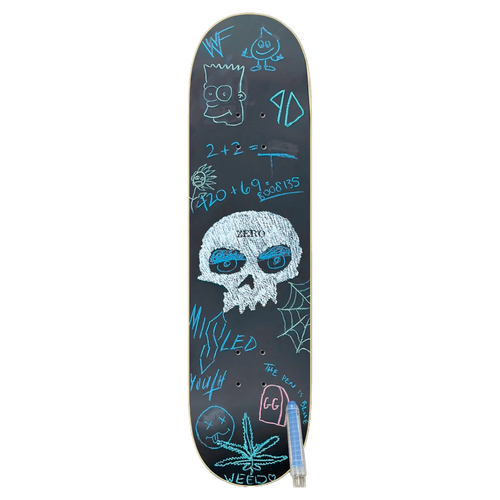 ZERO SKATEBOARDS SINGLE SKULL CHALKBOARD DECK